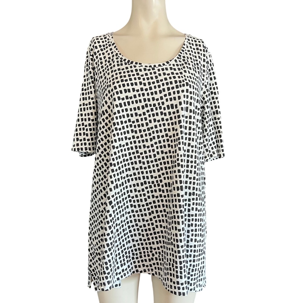Chicos Refined Jersey Geo Print Elbow Tunic Top Black White 2 L 570327826 NWT